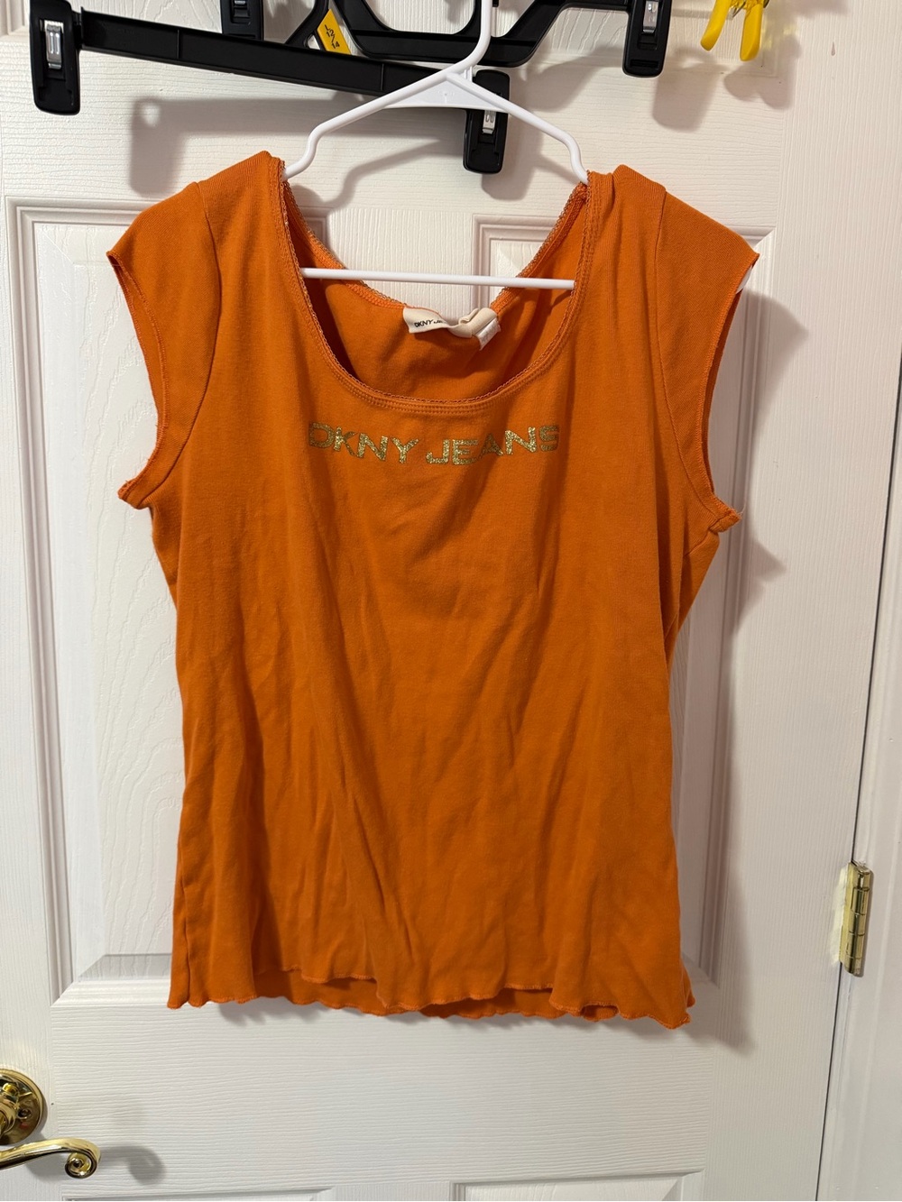 DKNY Orange Scoop Neck Top with Logo Y2K